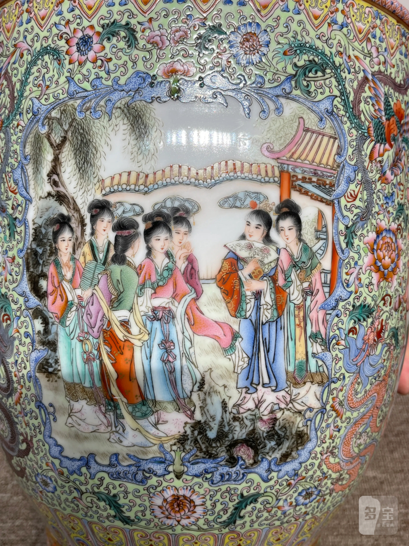 解放初 重工粉彩人物故事纹大瓶 - 图9